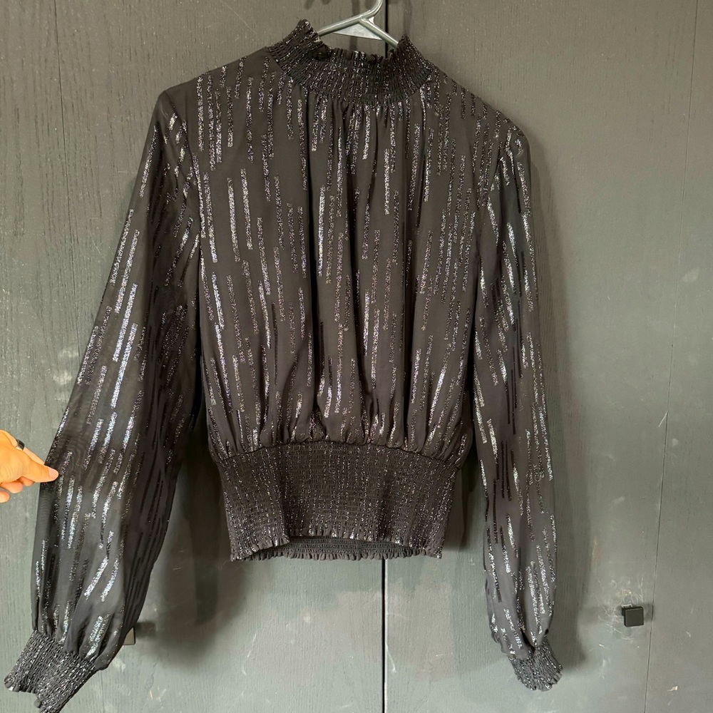 Elan long sleeve sparkle black blouse - size M